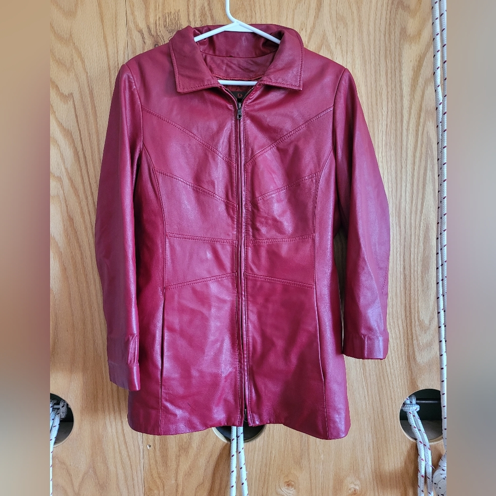 Vintage Danier Red Genuine Leather Women's Jacket Size S 2-in-one Pieces